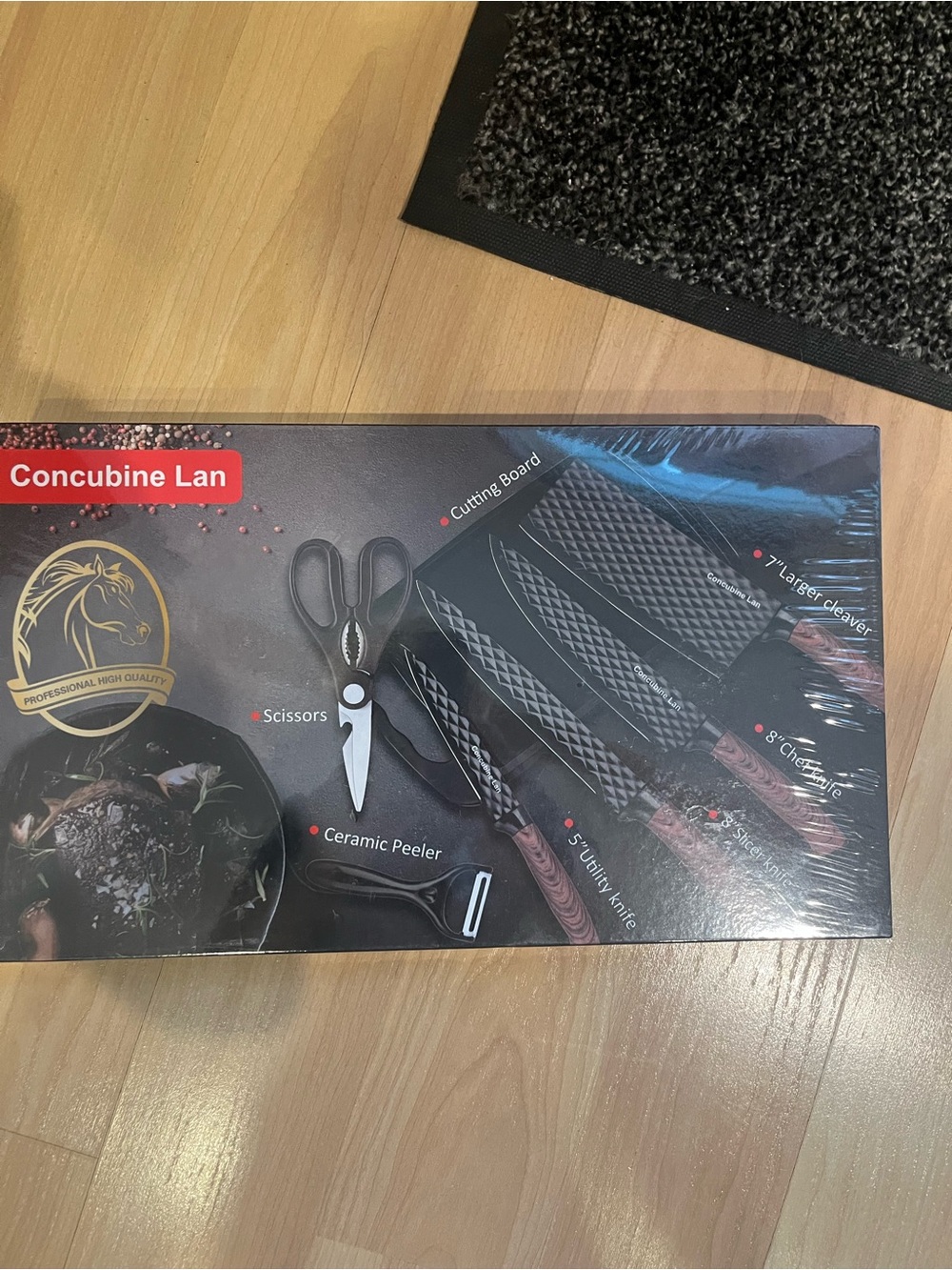 Concubine 6 piece  Black & Wood Kitchen Knife Set with Scissors and peeler